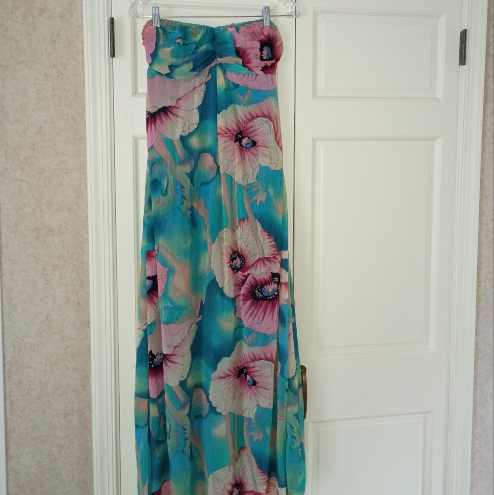 Floral Maxi Boohoo Dress in Blue and Pink Poppy Print.Like New - Picture 3 of 10